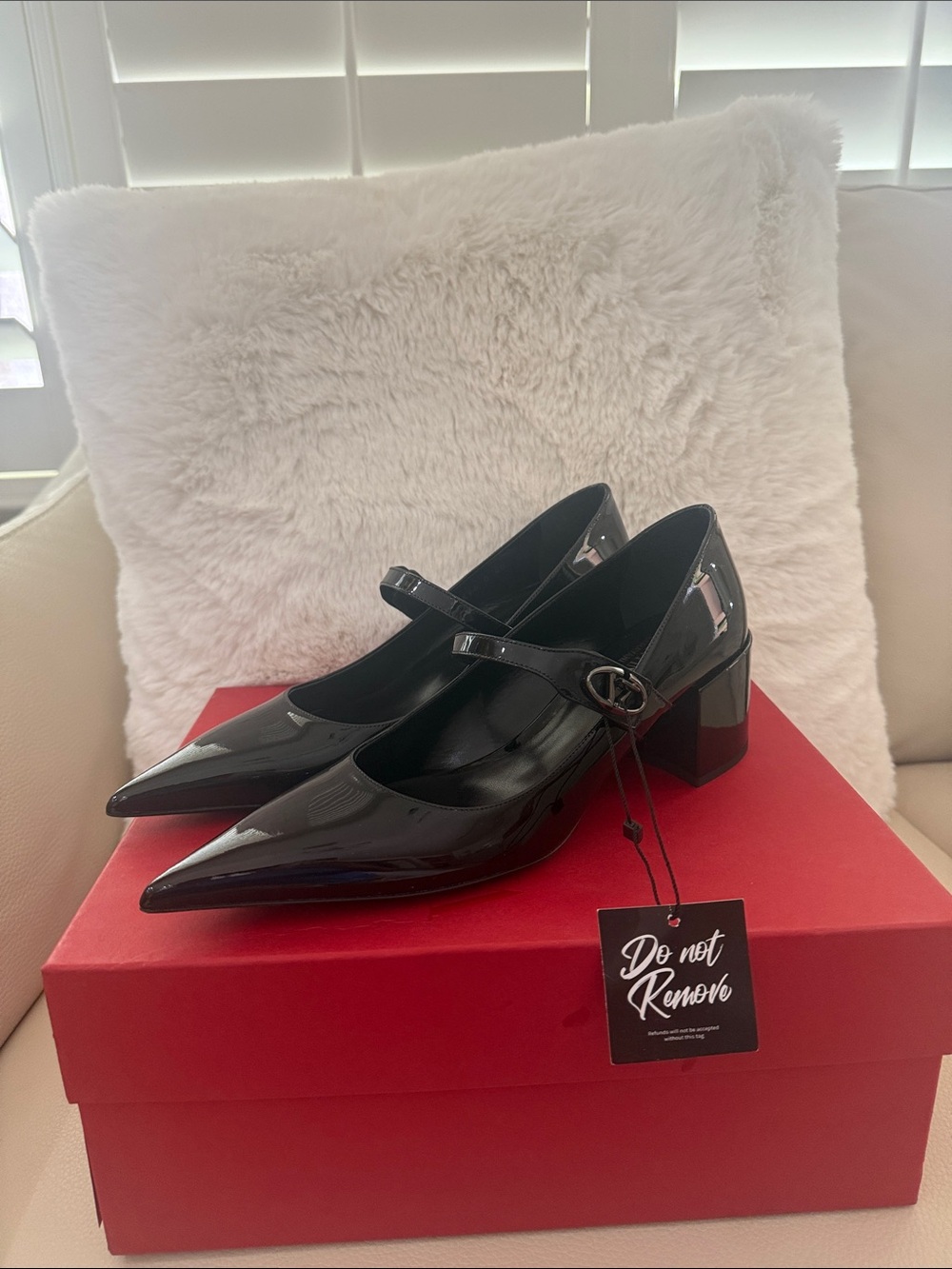 Valentino Black Patent Mary Jane Block Heel Pumps